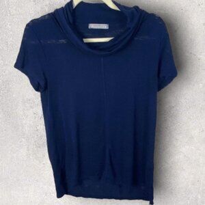 Olivia Moon Short Sleeve‎ Cowl Neck Top Blue Size Small Lightweight Knit Navy S